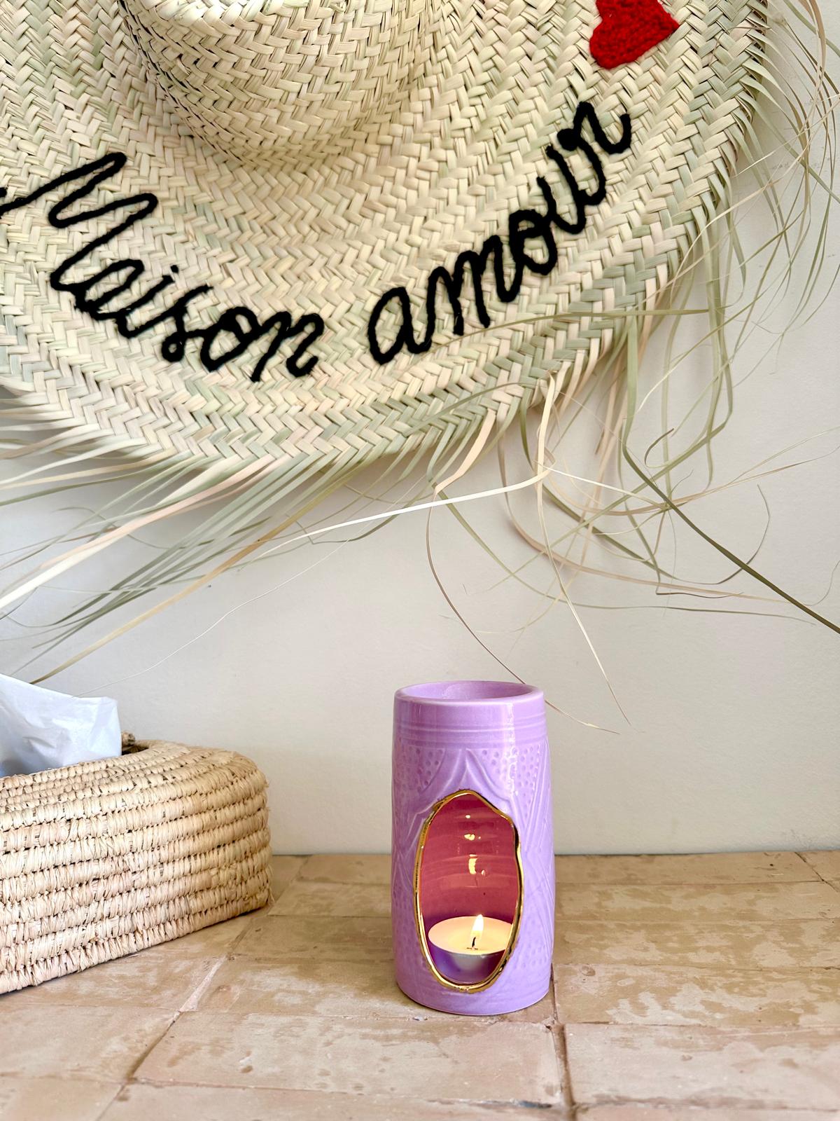 DIFFUSEUR À EMPREINTES VIOLET ET DORÉ MAROCAIN FAIT MAIN