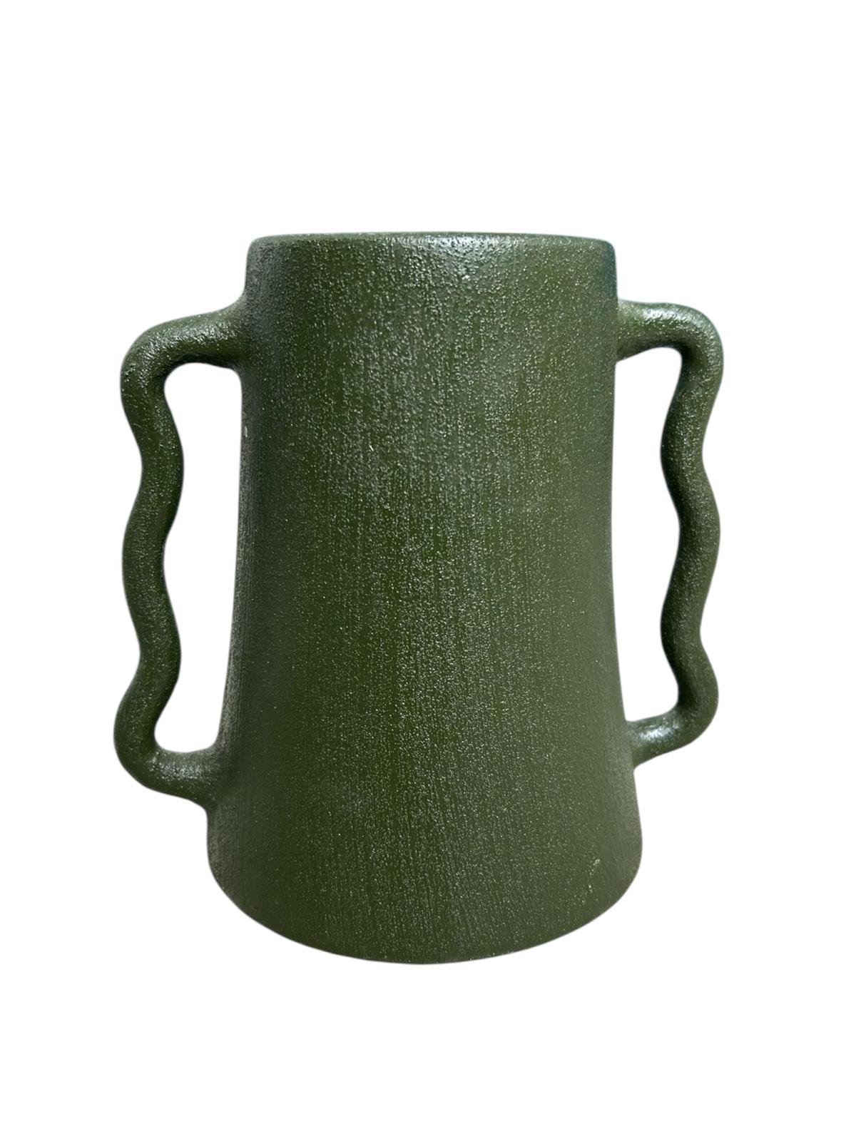 VASE ANSE ÉLÉPHANT KAKI VERT BOUTEILLE FAIT MAIN – Image 2