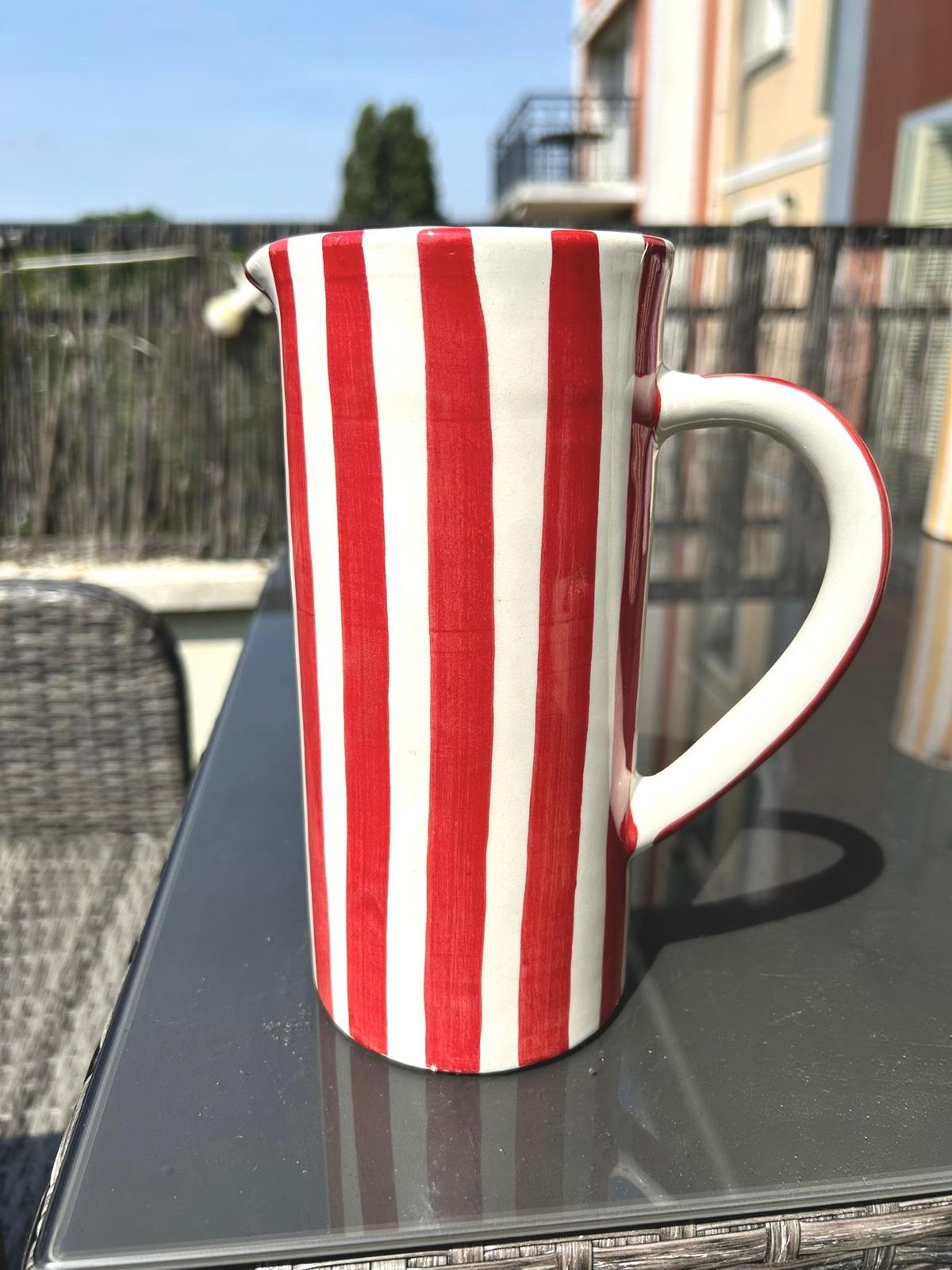 CRUCHE CARAFE PICHET RAYÉ ROUGE ROSE