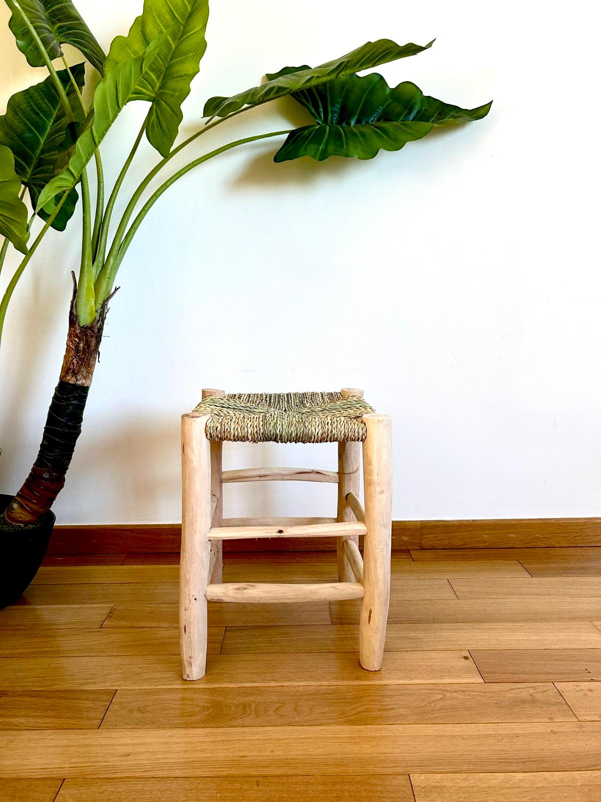 TABOURET EN DOUM ET BOIS NATUREL 30x40CM MODÈLE AGADIR