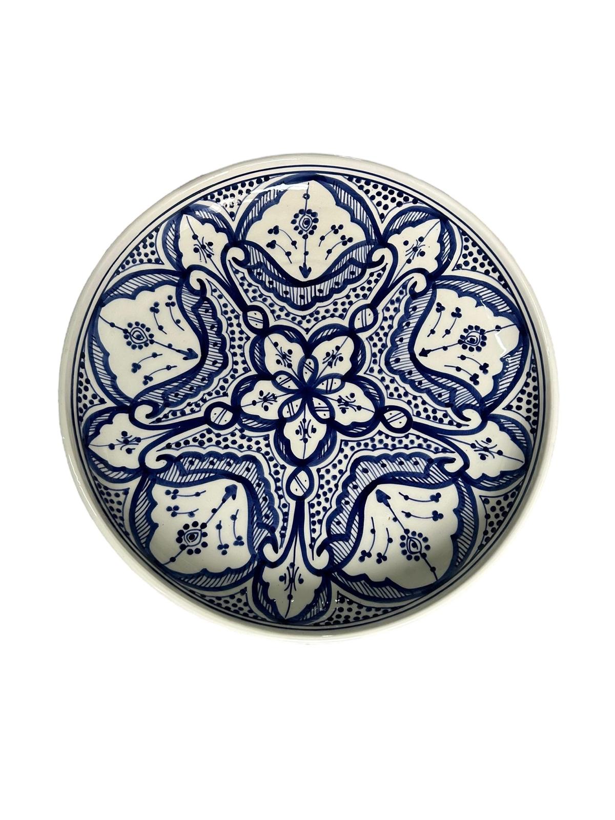 ASSIETTE MAROCAINE COUSCOUS - PLAT DE SERVICE À MOTIFS BLEU FAIT MAIN