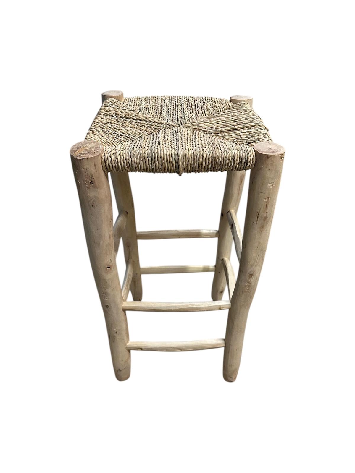 TABOURET DE BAR EN DOUM ET BOIS NATUREL MAROCAIN FAIT MAIN – Image 3