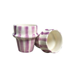 TASSE À CAFÉ BLANCHE RAYÉ VIOLET H7 FAIT MAIN (LOT DE 2)