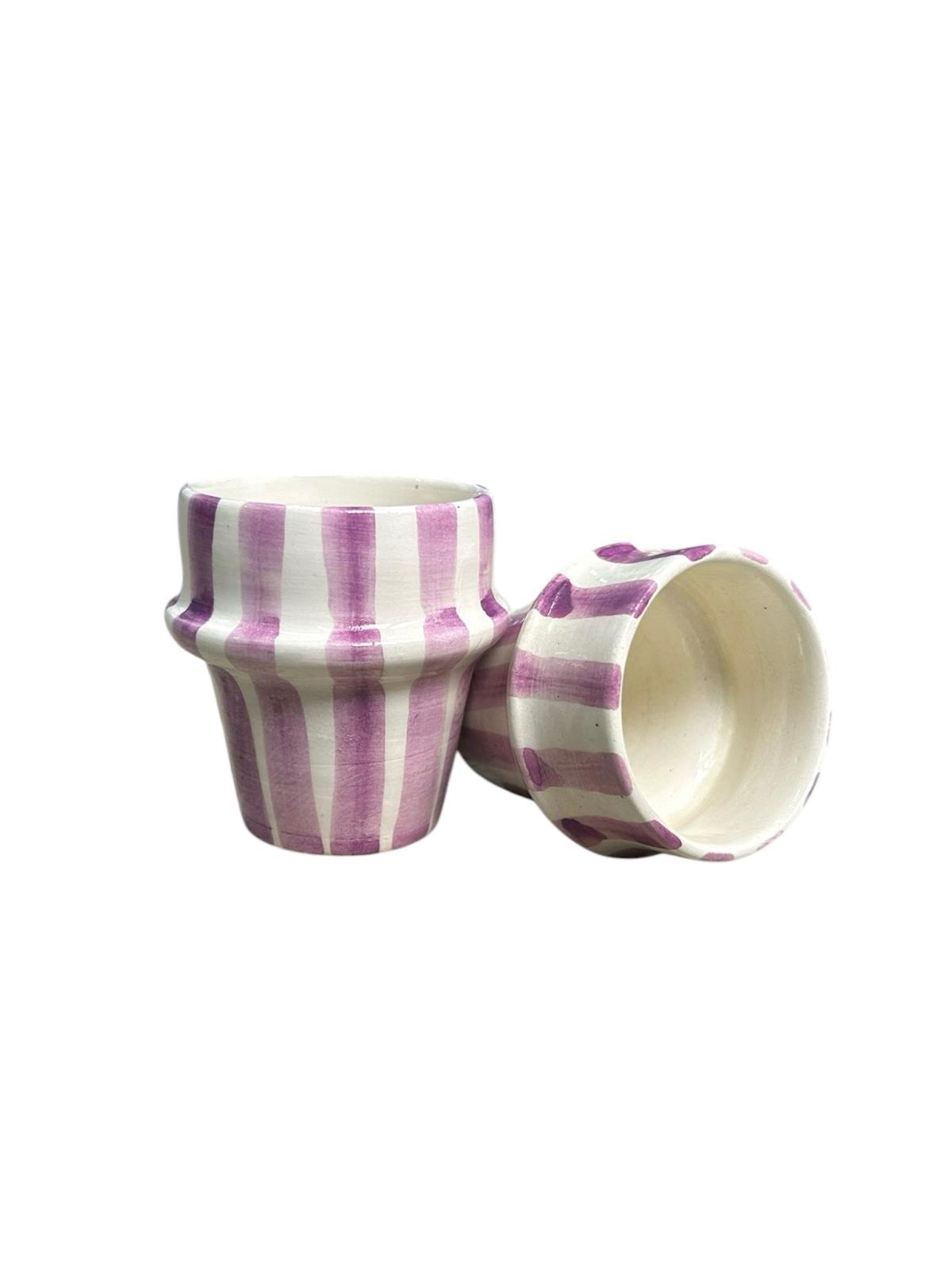 TASSE À CAFÉ BLANCHE RAYÉ VIOLET H7 FAIT MAIN (LOT DE 2)