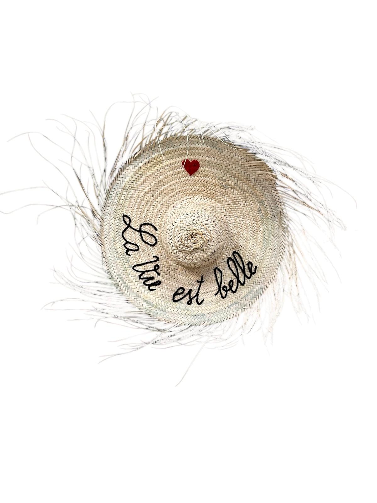 GRAND CHAPEAU DE PAILLE À FRANGES 80 CM « LA VIE EST BELLE » – Image 2