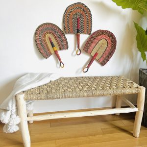 BANC TRESSÉ EN DOUM ET BOIS NATUREL TRESSAGE CARREAU 1M MODÈLE AGADIR