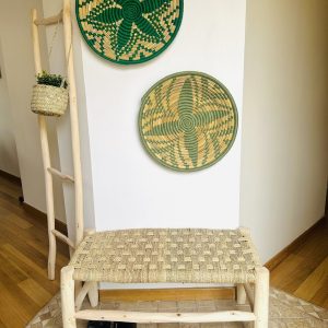 BANC TRESSÉ EN DOUM ET BOIS NATUREL TRESSAGE CARREAU 80CM MODÈLE AGADIR