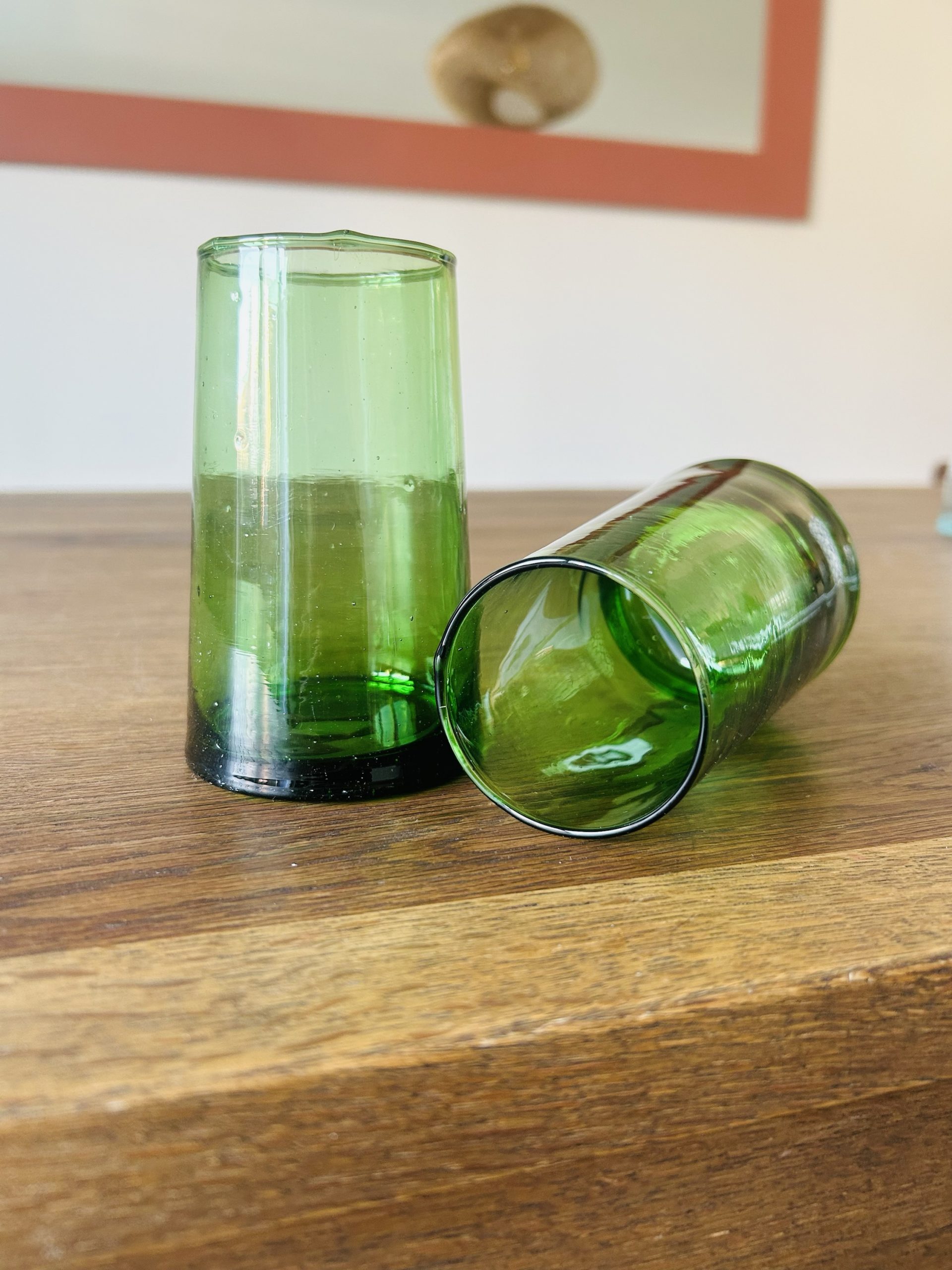 LOT DE 2 VERRES SOUFFLES VERTS MAROCAINS BELDI H12 MODÈLE SAFI – Image 2