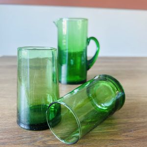 LOT DE 2 VERRES SOUFFLES VERTS MAROCAINS BELDI H12 MODÈLE SAFI