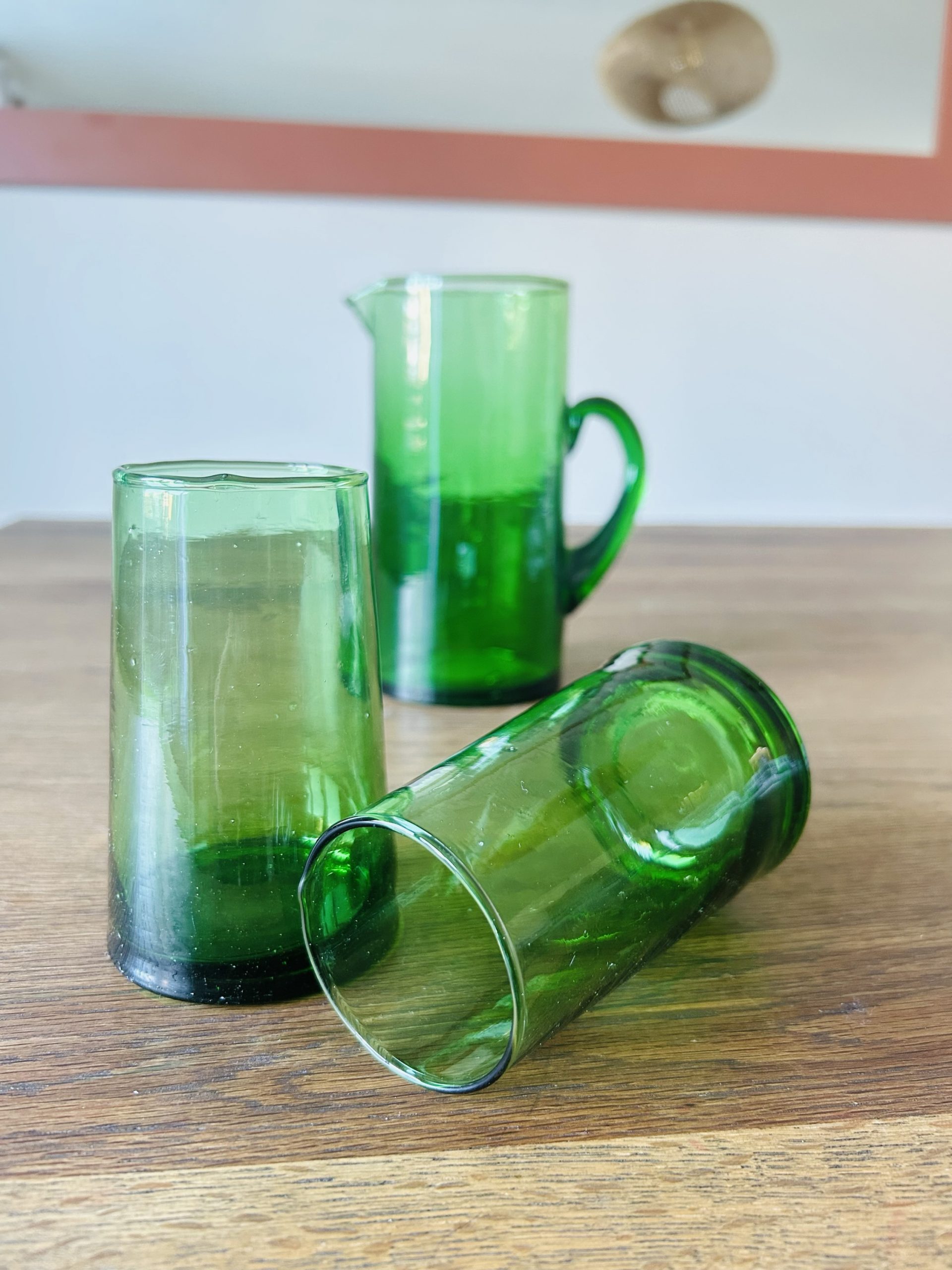 LOT DE 2 VERRES SOUFFLES VERTS MAROCAINS BELDI H12 MODÈLE SAFI