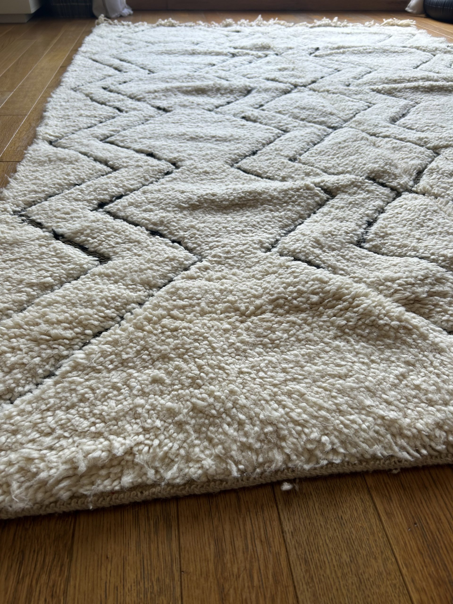 TAPIS BERBÈRE BÉNI OUARAIN EN LAINE SUPÉRIEURE BLANC RAYÉ NOIR 210x158 #151 – Image 5