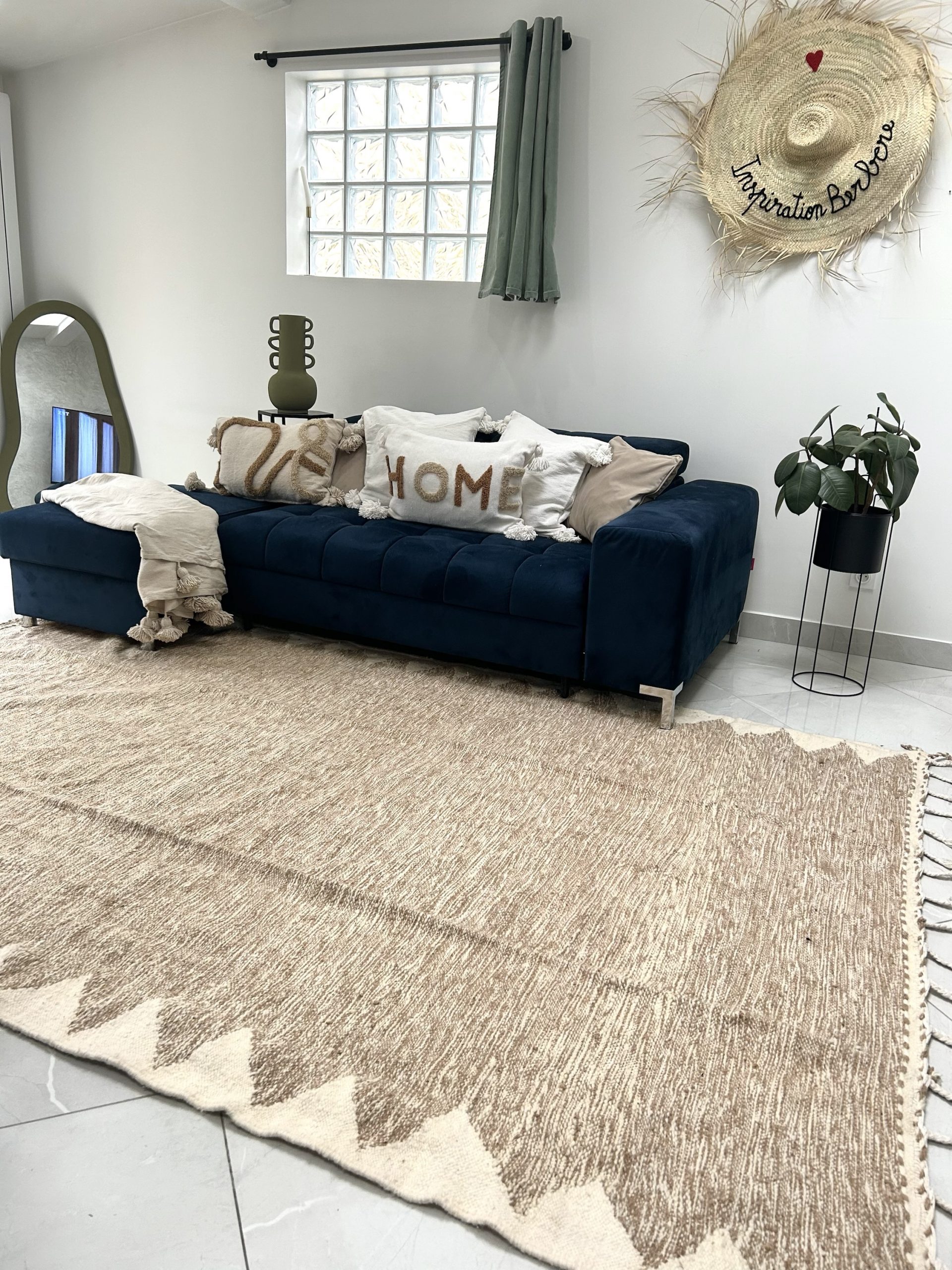 TAPIS KILIM MAROCAIN BERBÈRE EN LAINE BLANC ET BEIGE 2x3m