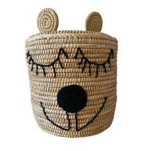 PANIER DE RANGEMENT MAROCAIN PAILLE ROND ENFANT OURSON 40CM