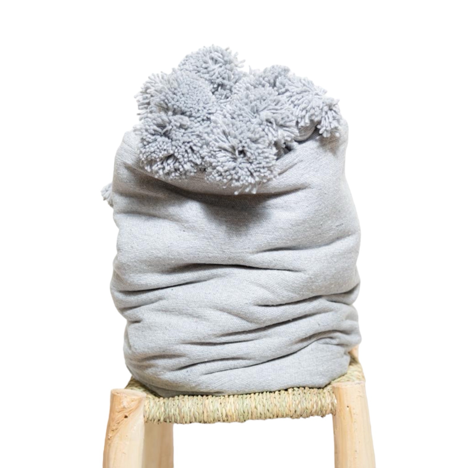 PLAID JETÉ DE LIT À POMPONS 1,5x2 GRIS PETIT MODÈLE NAÏMA