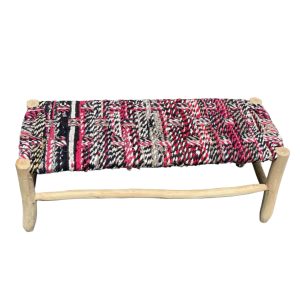 BANC BOUCHEROUITE ROSE NOIR ET BOIS NATUREL 100CM MODÈLE BOUMIA