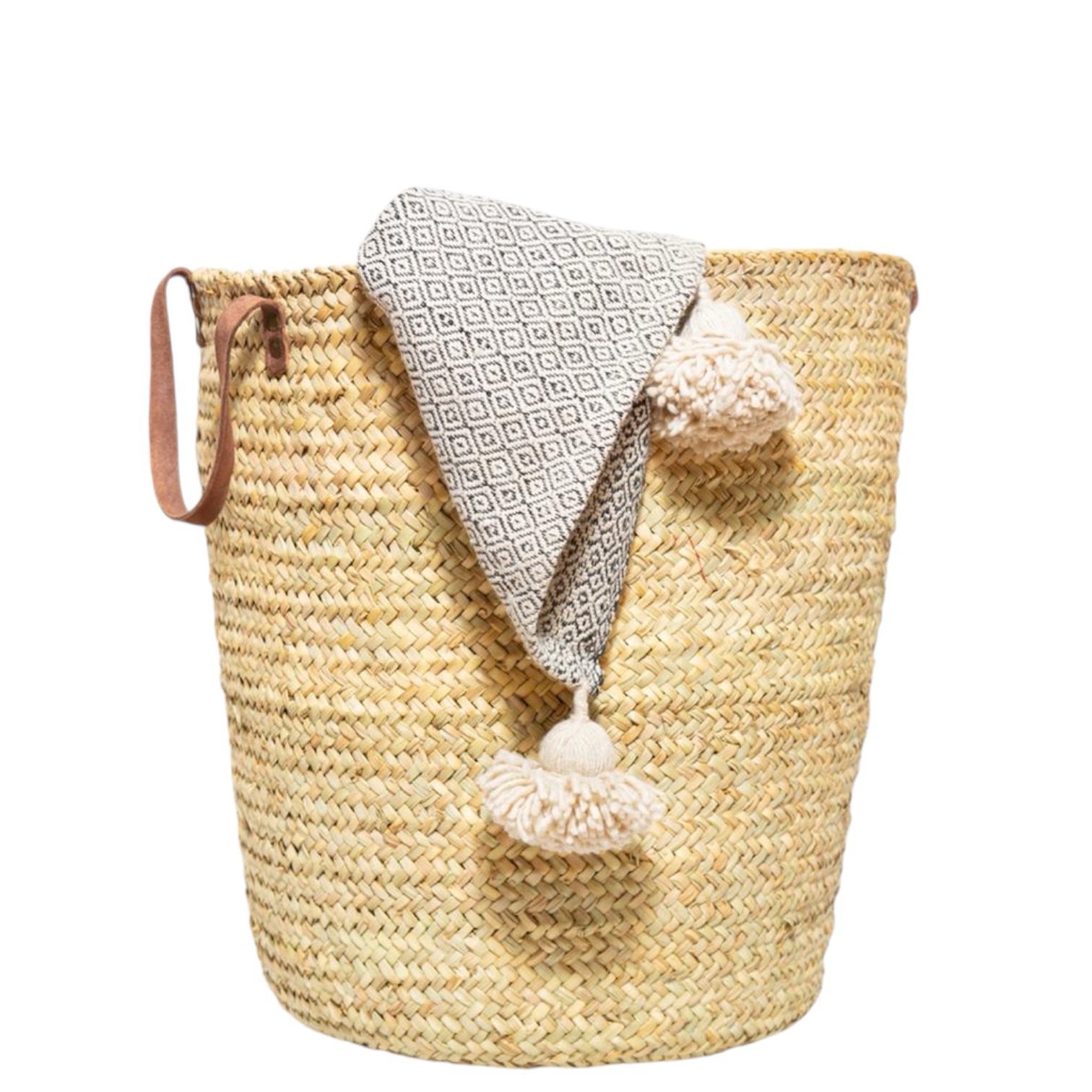 PANIER DE RANGEMENT MAROCAIN PAILLE ET ANSE EN CUIR 45CM – Image 2
