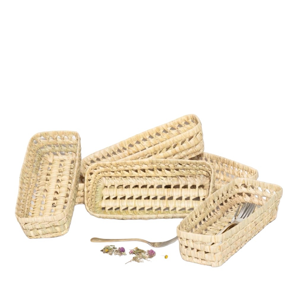 Corbeille marocaine rectangulaire en fibre naturelle modèle OURIKA