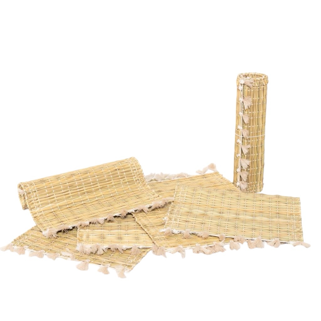 LOT DE 6 SETS DE TABLE À POMPONS BEIGE MODÈLE ASILAH – Image 2