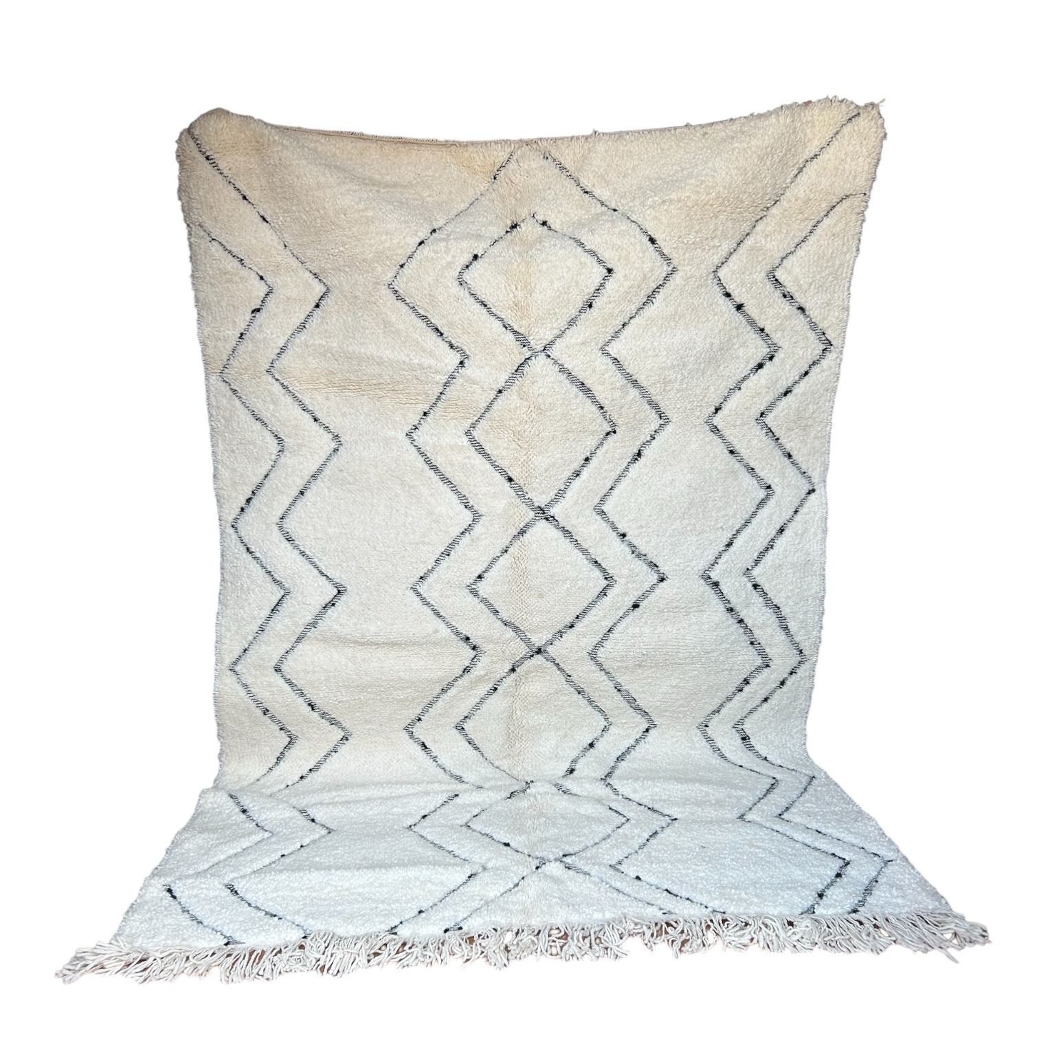 TAPIS BERBÈRE BÉNI OUARAIN EN LAINE SUPÉRIEURE BLANC RAYÉ NOIR 210x158 #151 – Image 2