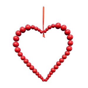Grand cœur décoratif en perle rouge avec ruban