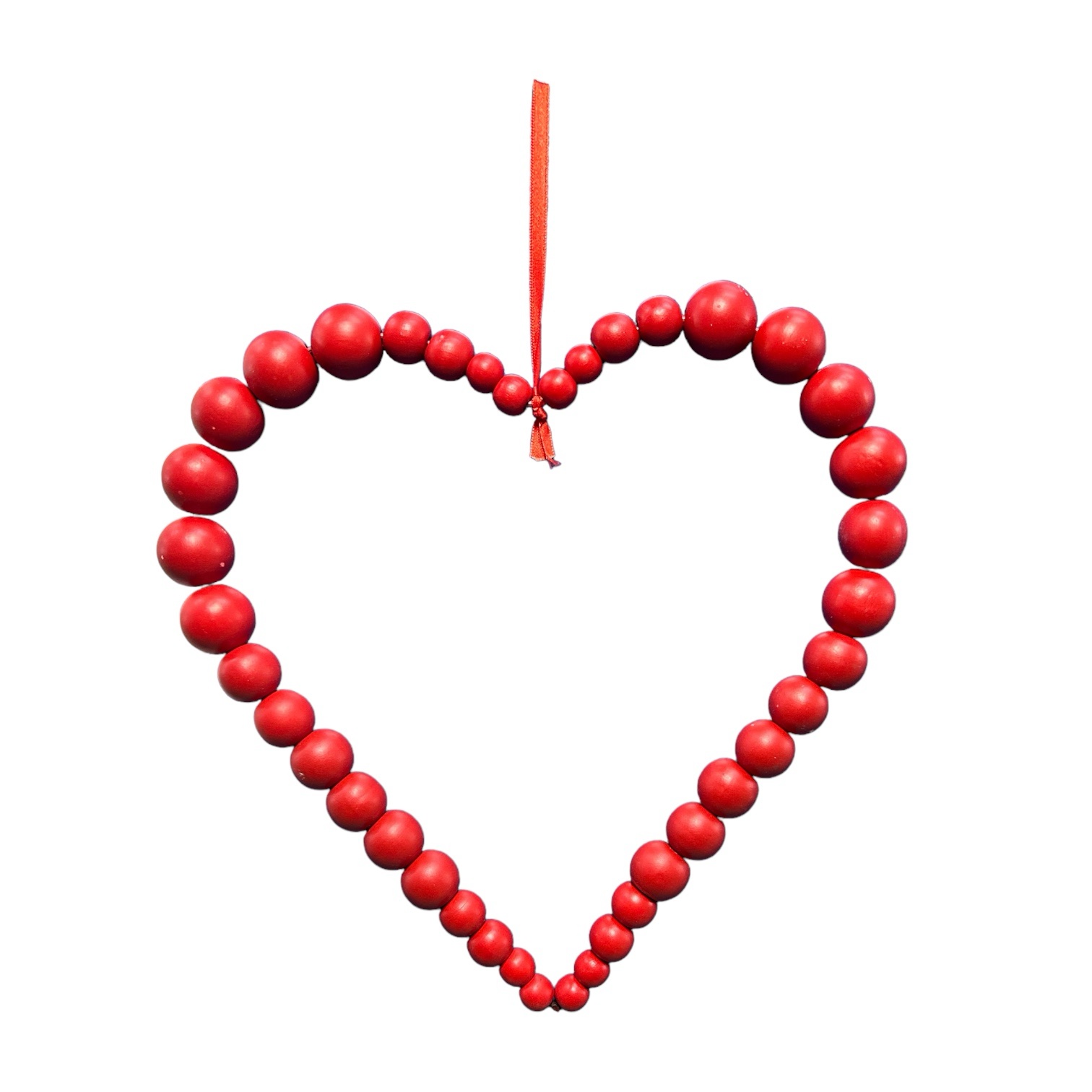 Grand cœur décoratif en perle rouge avec ruban
