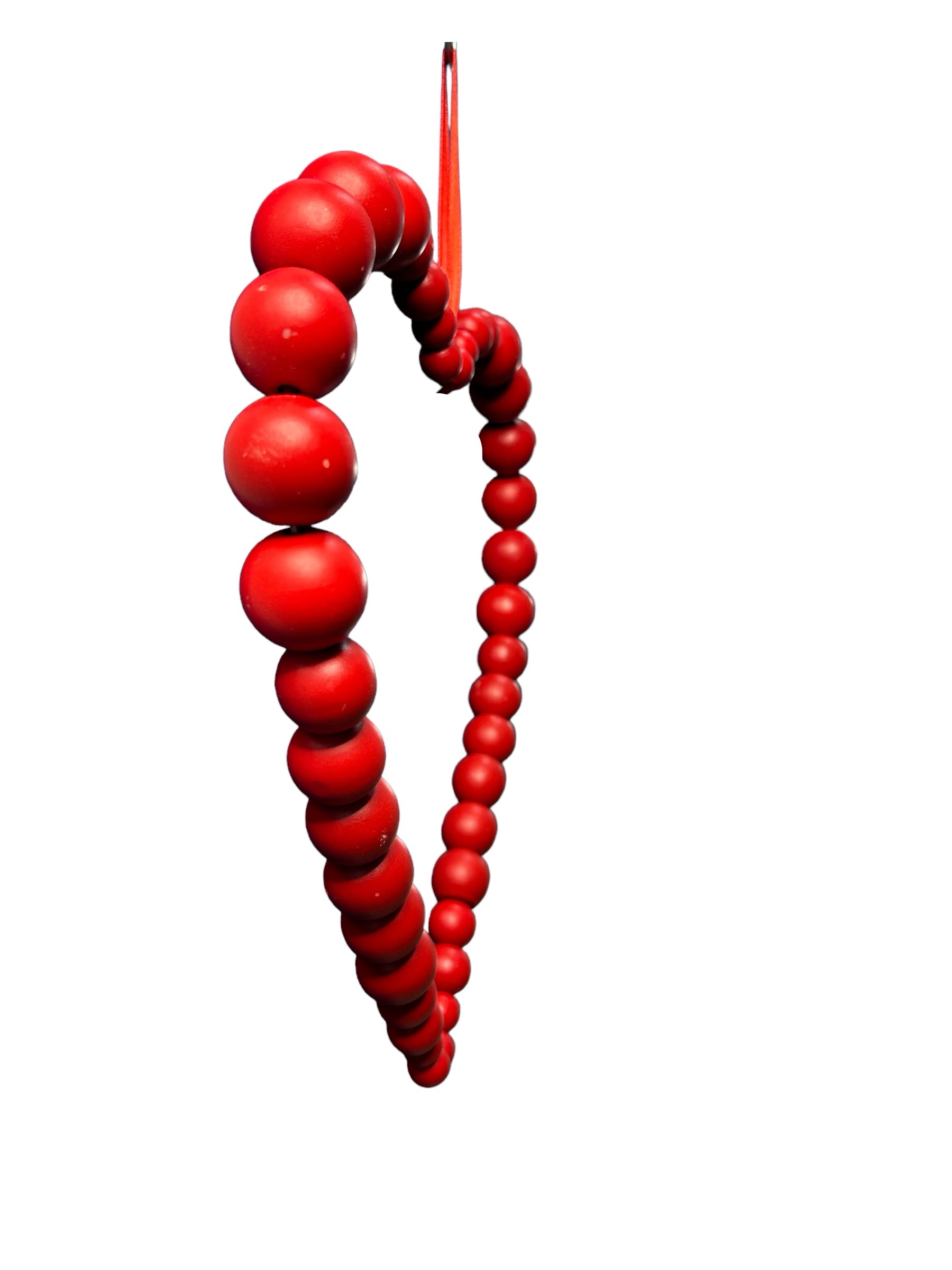 Grand cœur décoratif en perle rouge avec ruban – Image 2