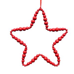 Grande étoile décorative en perle rouge avec ruban