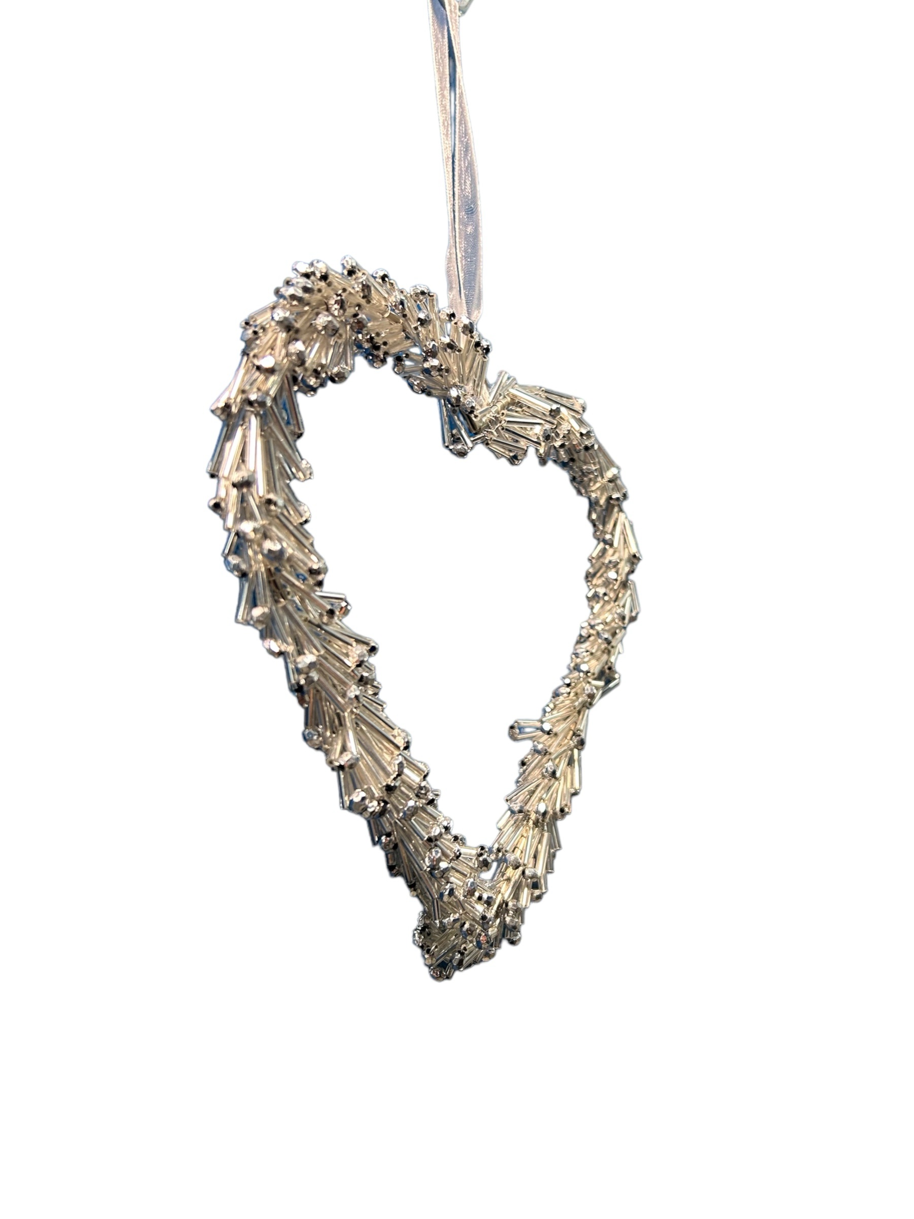 Cœur décoratif en perle doré argenté avec ruban – Image 2