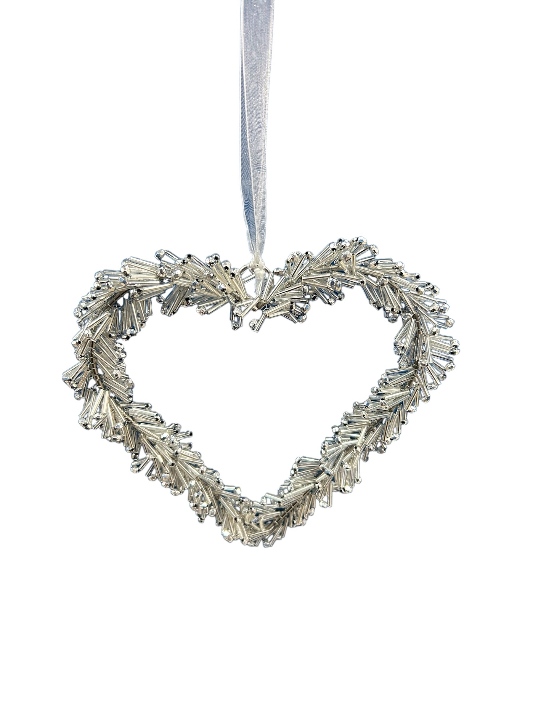 Cœur décoratif en perle doré argenté avec ruban – Image 3