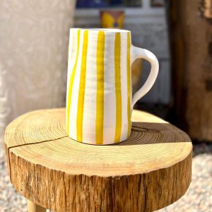CRUCHE CARAFE PICHET BLANCHE RAYÉ JAUNE