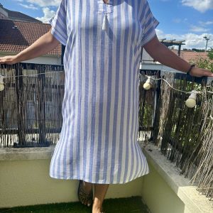 ROBE 100% LIN À RAYURE BLEU