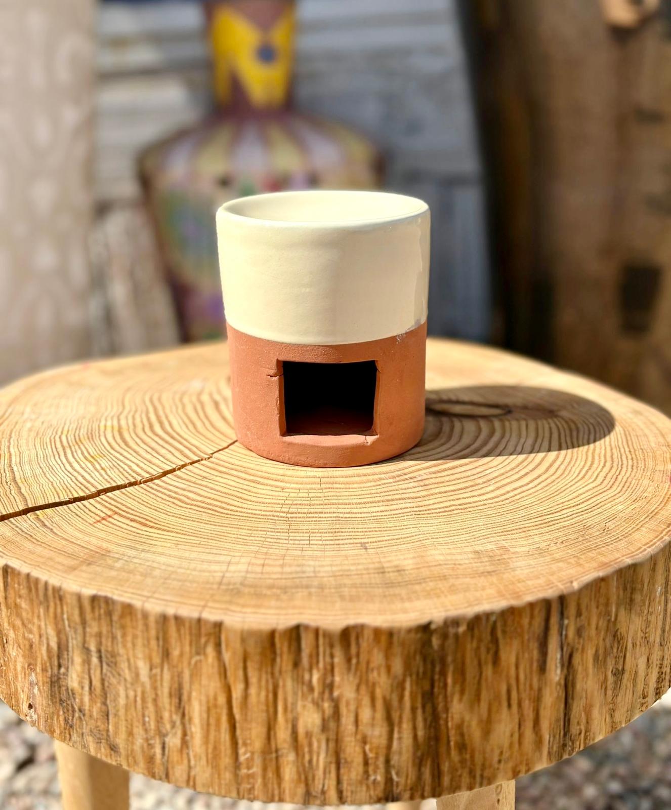 DIFFUSEUR EN TERRE CUITE BI-COULEUR BLANC CASSÉ