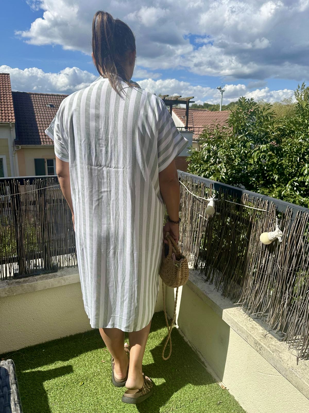 ROBE 100% LIN À RAYURE VERTE – Image 2