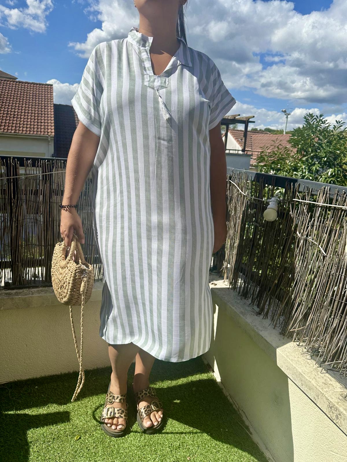 ROBE 100% LIN À RAYURE VERTE – Image 4