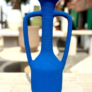 VASE BOUTEILLE 2 ANSES BLEU MAJORELLE FAIT MAIN
