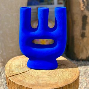 VASE 3 TÊTES BLEU MAJORELLE FAIT MAIN