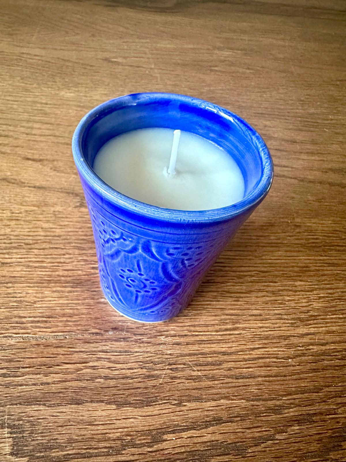 BOUGIE ARTISANALE POT À EMPREINTES BLEU FLEUR D’ORANGER