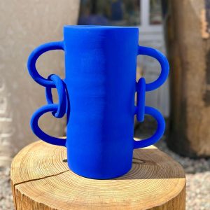 VASE 3 ANNEAUX BLEU MAJORELLE FAIT MAIN