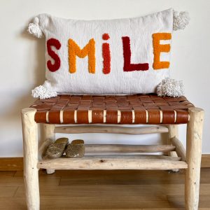 HOUSSE DE COUSSIN MAROCAIN 60x40 EN COTON « SMILE » JAUNE