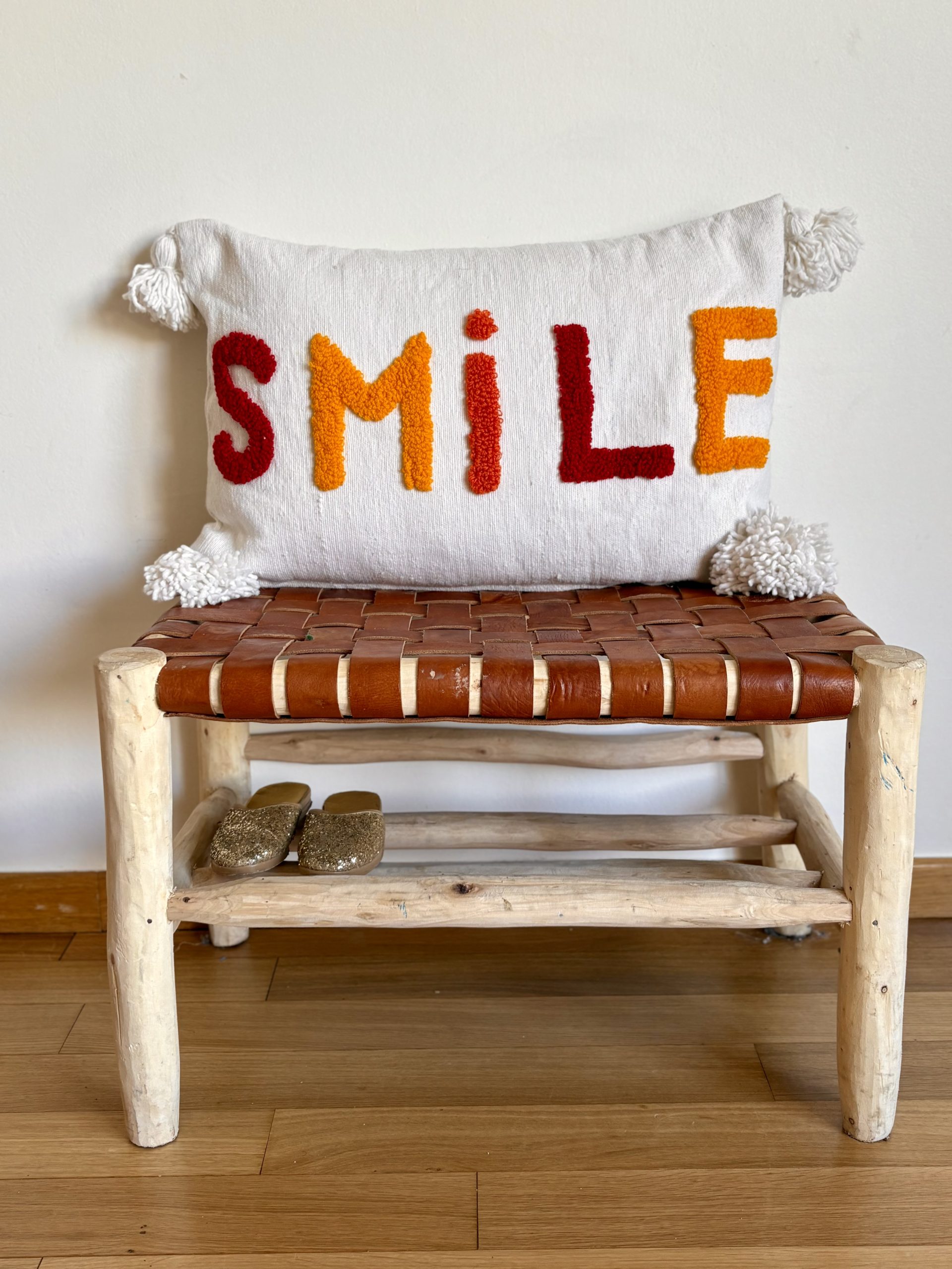 HOUSSE DE COUSSIN MAROCAIN 60x40 EN COTON « SMILE » JAUNE