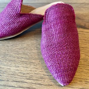 Babouche marocaine en laine coloré avec semelle en cuir - Rose Violet
