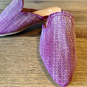 Babouche marocaine en laine coloré avec semelle en cuir - Rose Violet