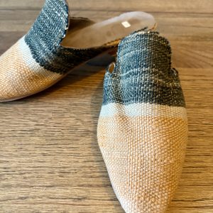 Babouche marocaine en laine coloré avec semelle en cuir - Orange Noir