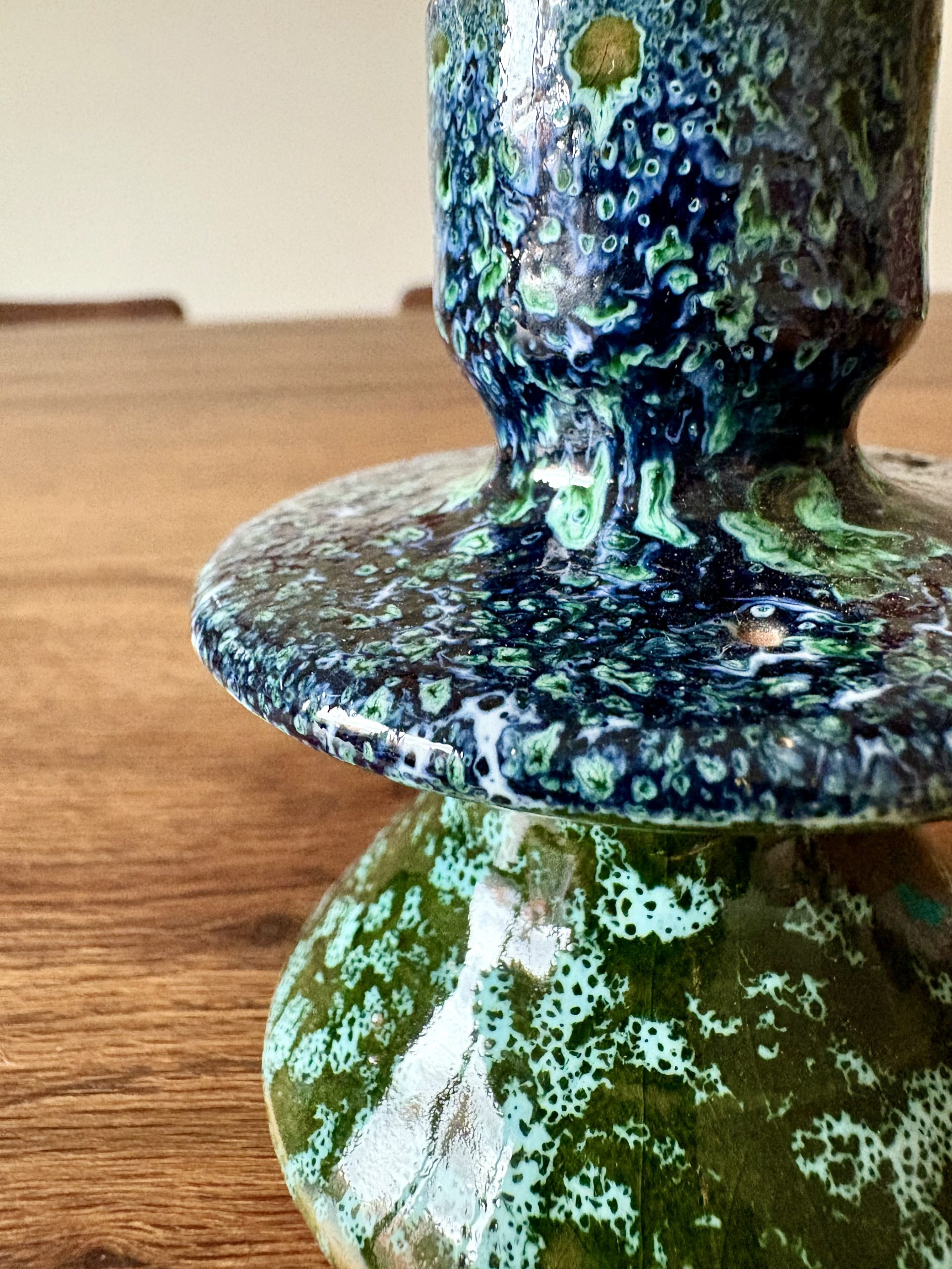 Bougeoir marocain vissé vert tacheté fait main