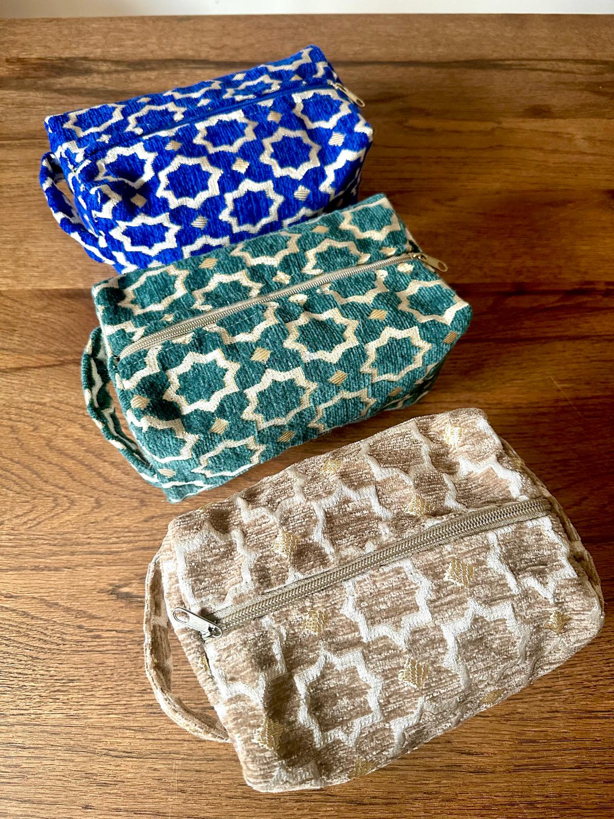 Trousse de toilette Maroc femme – Tissu motif asymétrique beige – Image 4