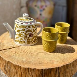 MINI TASSE EXPRESSO THÉ BLANCHE DESSIN OCRE