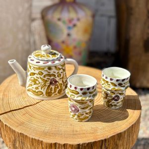 MINI TASSE EXPRESSO THÉ BLANCHE DESSIN OCRE ET VIOLET