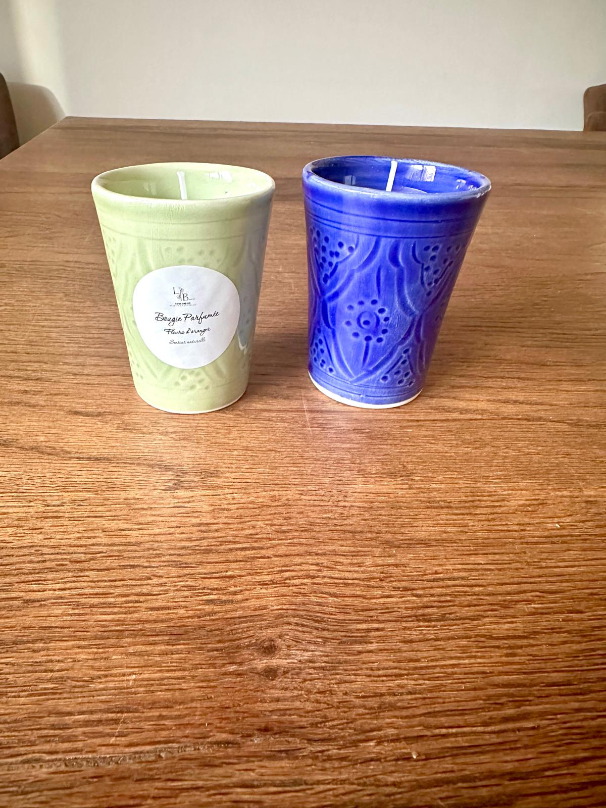 BOUGIE ARTISANALE POT À EMPREINTES BLEU FLEUR D’ORANGER