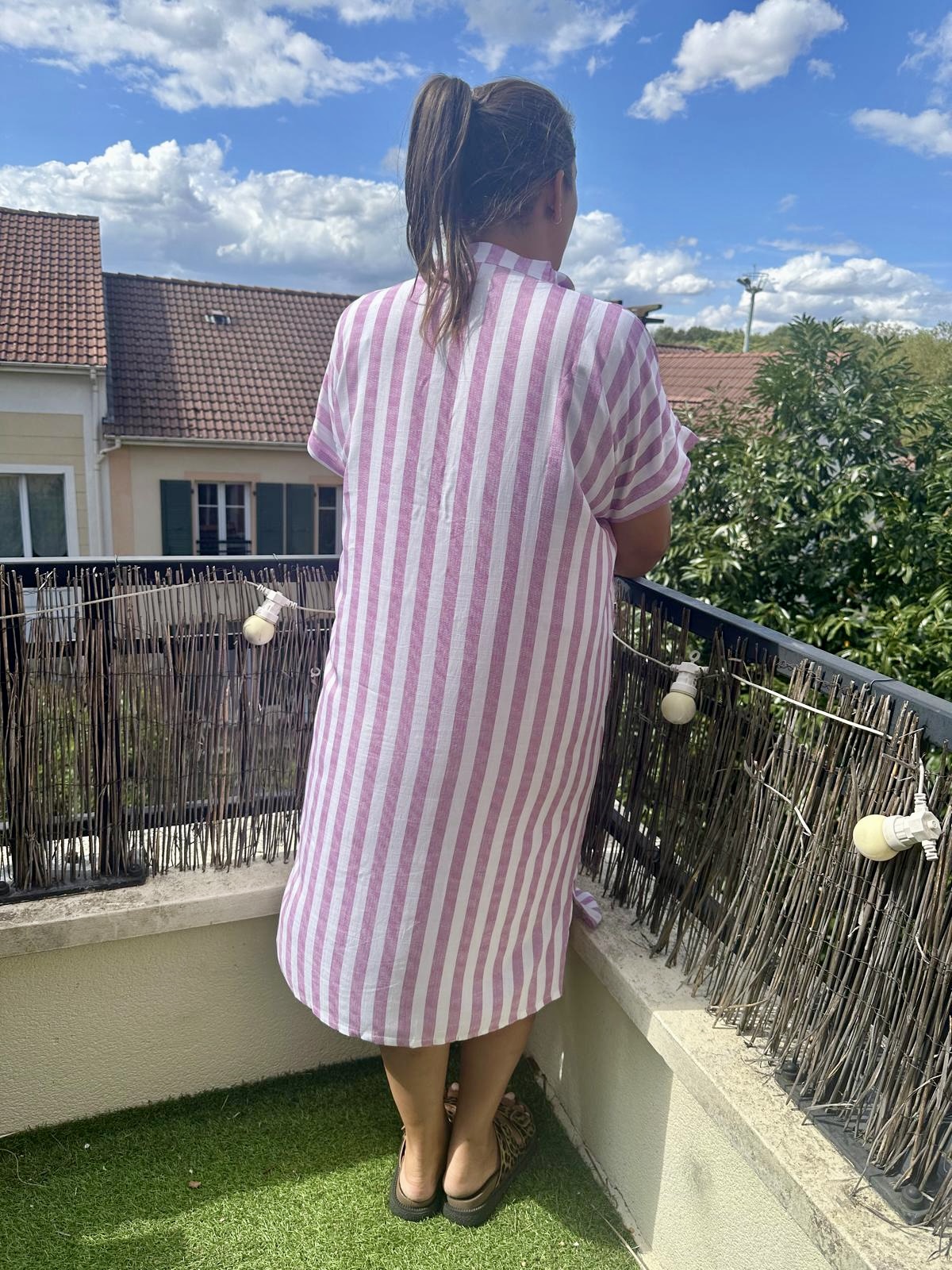 ROBE 100% LIN À RAYURE VIOLET – Image 2