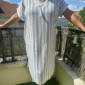 ROBE 100% LIN À RAYURE VERTE
